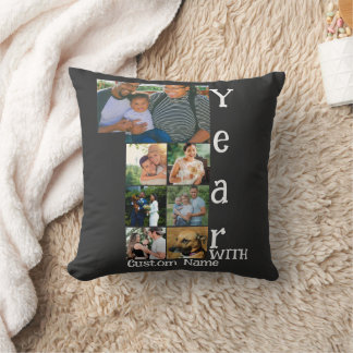Custom 1st wedding anniversary 7 photo collage throw pillow