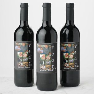 Custom 1st wedding anniversary 7 photo collage wine label