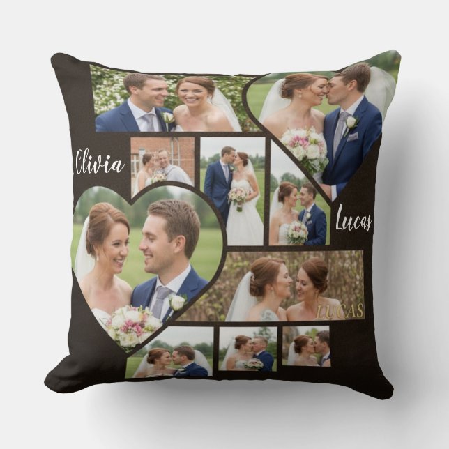 Custom 1st Wedding Anniversary Photo Collage Throw Pillow (Front)