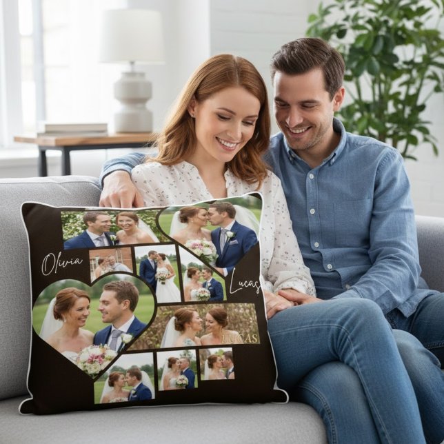 Custom 1st Wedding Anniversary Photo Collage Throw Pillow (Creator Uploaded)