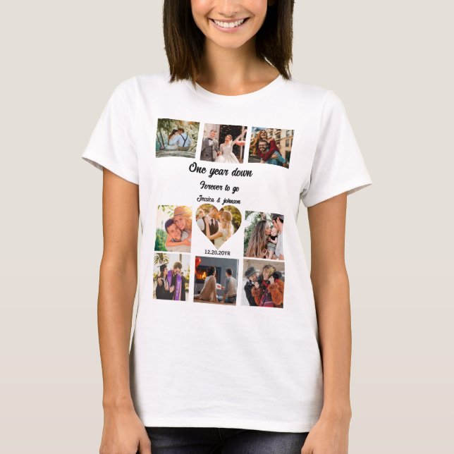 Custom 1st year wedding anniversary 9 Photo T-Shirt (Front)