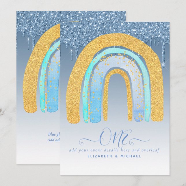 CUSTOM 1stBIRTHDAY BLUE Silver Glitter Rainbow (Front/Back)