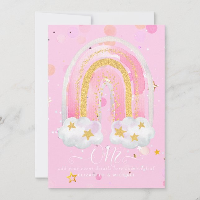 CUSTOM 1stBIRTHDAY Girly PInk Gold Glitter Rainbow (Front)
