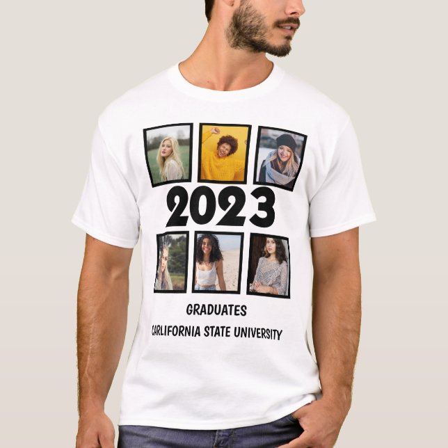 Custom 2023 Gradates 6 Photo Collage T-Shirt (Front)