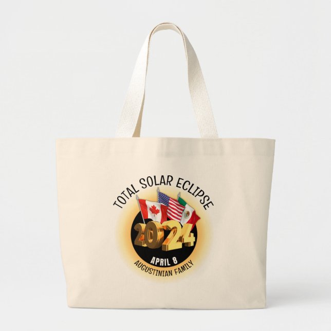 Custom 2024 TOTAL SOLAR ECLIPSE Flags Family Large Tote Bag (Front)