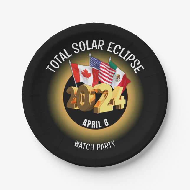 Custom 2024 TOTAL SOLAR ECLIPSE Flags Paper Plate (Front)