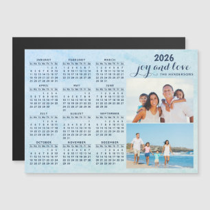 Custom 2026 Calendar Magnet Two Photo Collage Blue