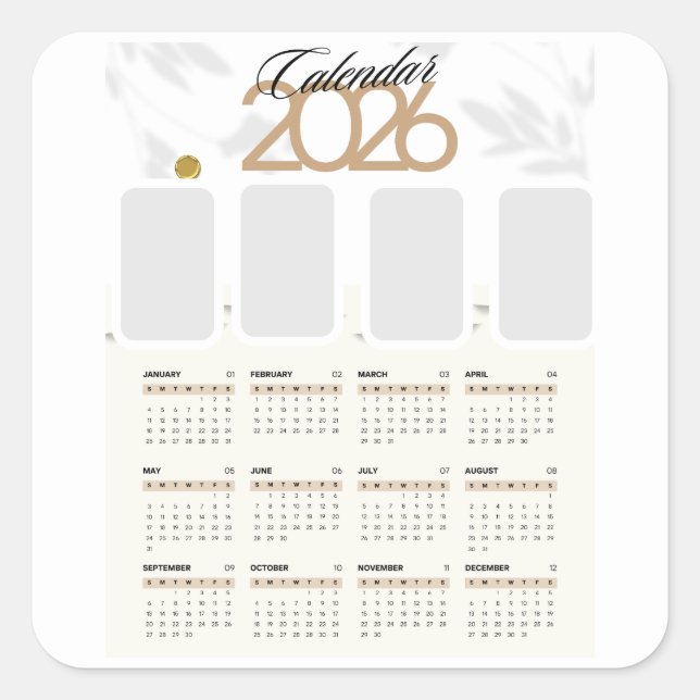 Custom 2026 calendar  square sticker (Front)