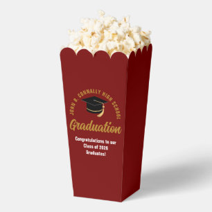 Custom 2026 Maroon Gold Graduation Party Popcorn Favor Box