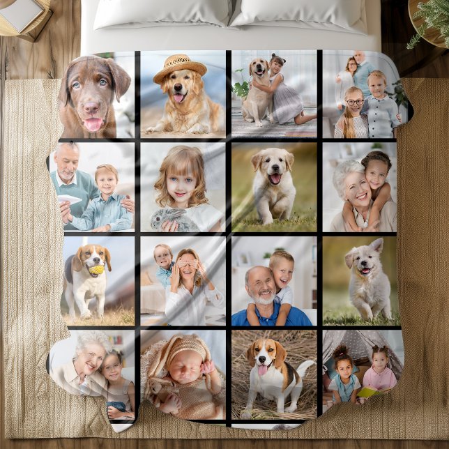 Custom 20 Photo Collage Personalized Modern Family Fleece Blanket (Creator Uploaded)