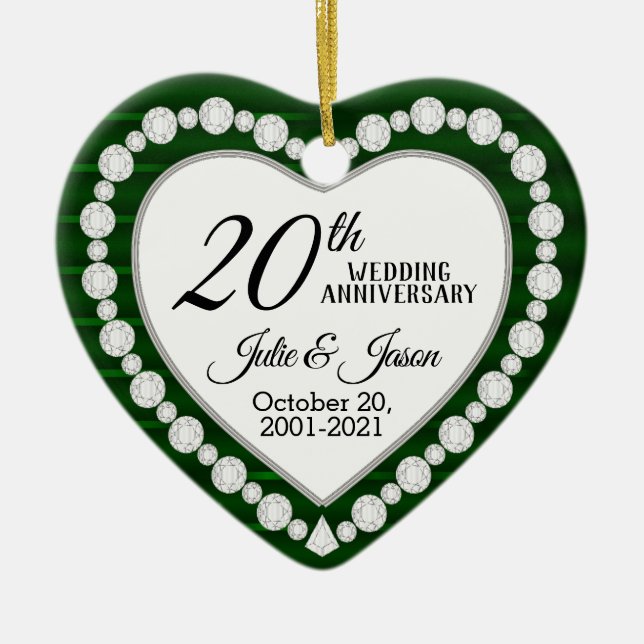 Custom - 20th Wedding Anniversary |  Emerald Green Ceramic Ornament (Front)