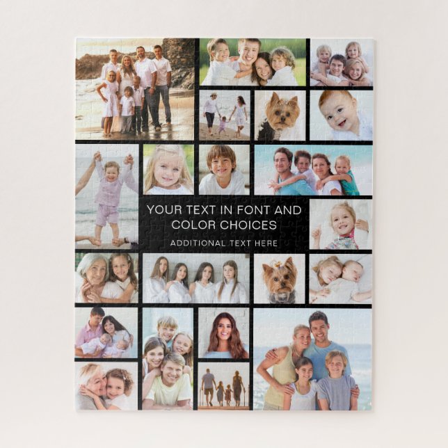 Custom 21 Photo Collage Personalized Black Jigsaw Puzzle (Vertical)