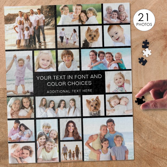 Custom 21 Photo Collage Personalized Black Jigsaw Puzzle (Creator Uploaded)