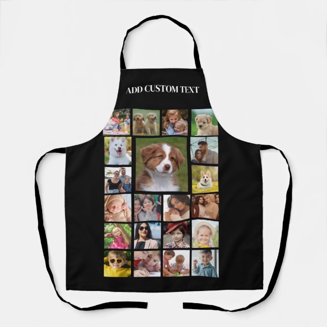 Custom 21-Photo Grid Black Apron with Name (Front)