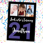 Custom 21st Birthday Black Modern Photo Collage Invitation<br><div class="desc">Put a smile on a face with this custom 21st birthday modern black script photo collage Invitation for him. You can add cute childhood photos or anything you like. - Simply click to personalize this design 🔥 My promises - This design is unique and is designed with you in mind...</div>