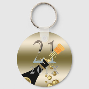 Custom 21st Birthday Gift   Champagne Gold Silver Keychain