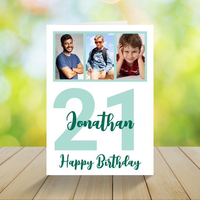 Custom 21st Birthday Modern Script Photo Collage Card (Creator Uploaded)