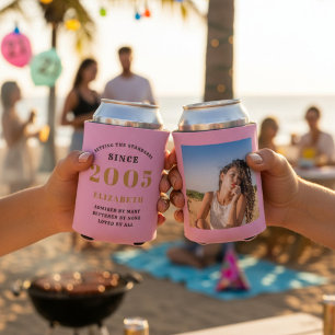 Custom 21st Birthday Pink Gold With Photo Can Cooler