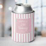 Custom 21st Birthday Preppy Pink Striped Party Can Cooler<br><div class="desc">Celebrate a milestone birthday in timeless, preppy style. This elegant 21st birthday can cooler features soft pink vertical stripes and classic typography, personalized with a name, age, location, and date. Perfect for chic birthday parties, bachelorette weekends, girls trips or destination celebrations, it keeps drinks cold while doubling as a stylish...</div>
