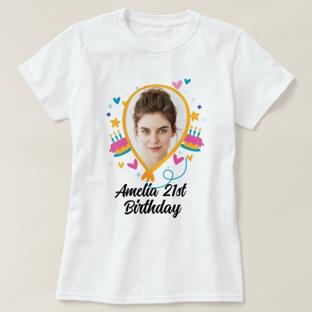 Custom 21st Birthday with Photo tshirt (Design Front)