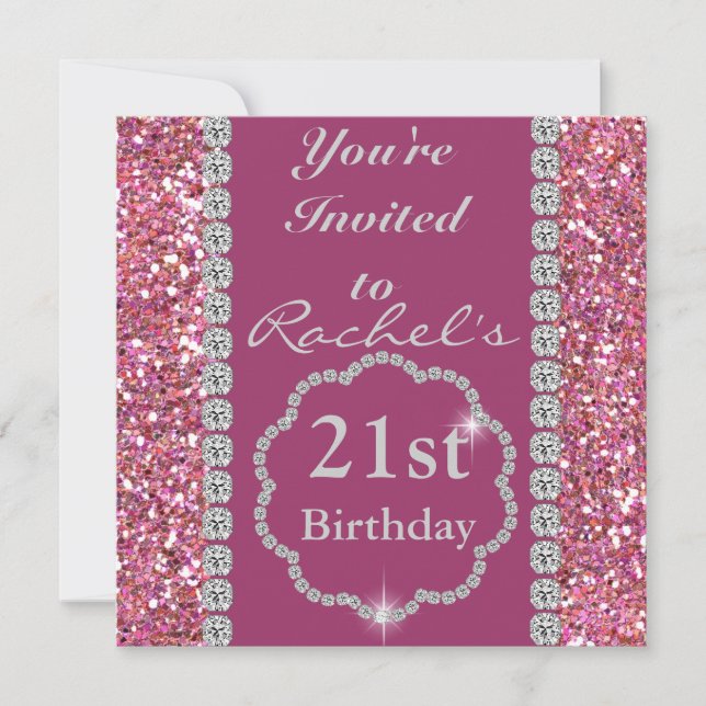 Custom 21ST PINK BLING Birthday Invitation (Front)