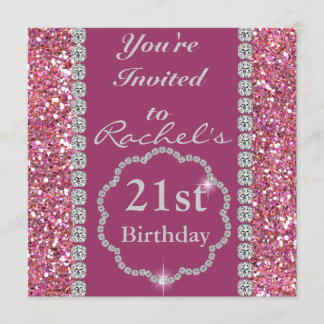 Custom 21ST PINK BLING Birthday Invitation