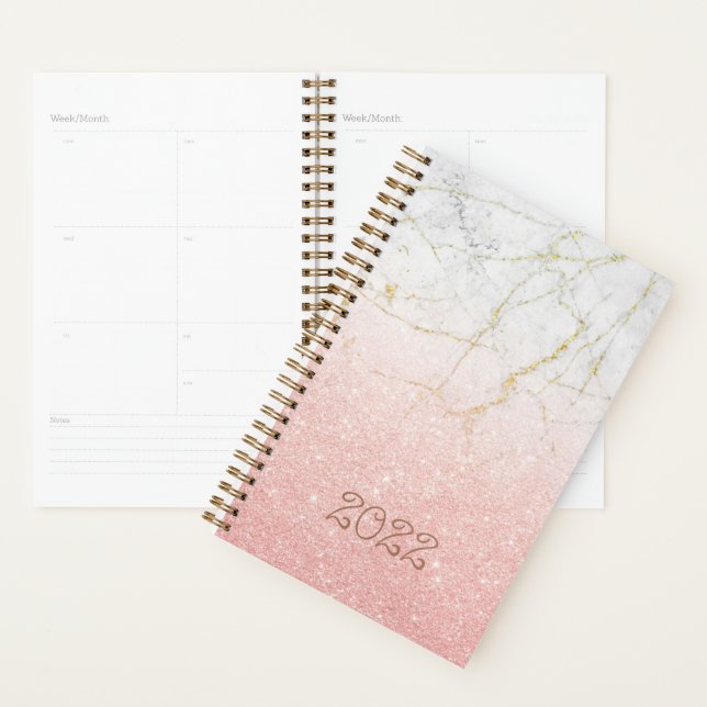 Custom 22 Rose Gold Marble Glitter Undated Weekly  Planner (Display)