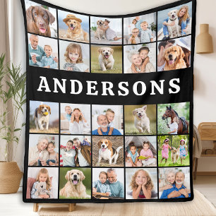 Custom 25 Photo Collage Personalized Family Name Fleece Blanket