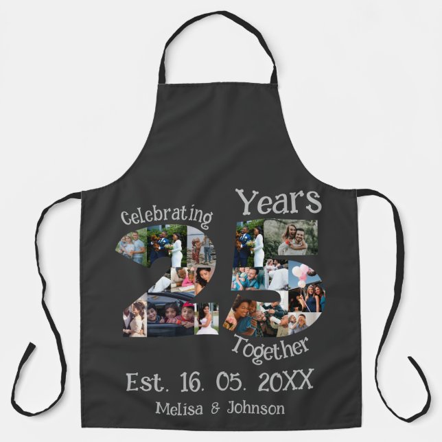 Custom 25th wedding anniversary photo collage apron (Front)