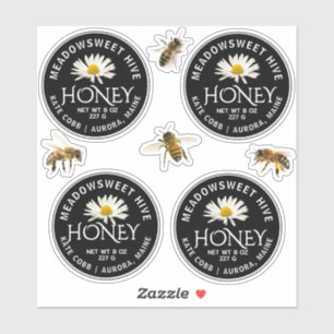 CUSTOM 2.5" VINYL Honey Label Bees & Daisy