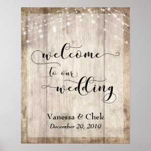 Custom 2 Brown Wood & Lights Wedding Welcome Sign