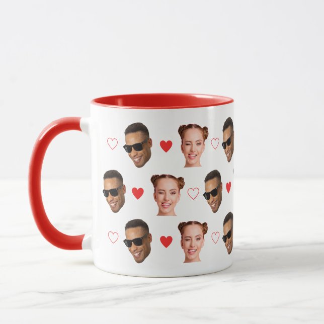Custom 2 Face Photo Couple Valentines Day Hearts Mug (Left)