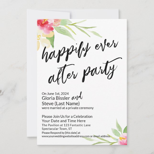 Custom 2 Happily Ever After Party Floral Hand Invitation (Front)