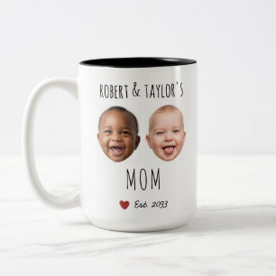 Custom 2 Kids Faces & Names Personalized Mom Gift Two-Tone Coffee Mug