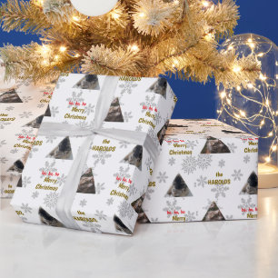 Custom 2 Pet Photo Festive Christmas Snow Flakes Wrapping Paper