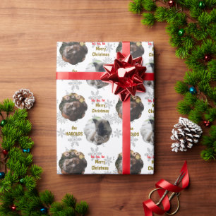  Custom 2 Pet Photo Festive Christmas Snow Flakes Wrapping Paper