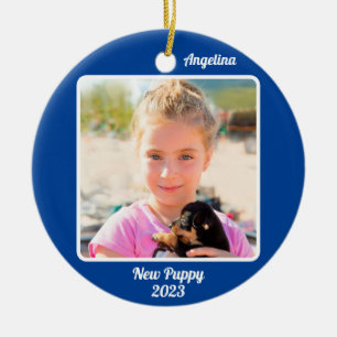 Custom 2-Photo 2 Sided Blue Events Milestones Ceramic Ornament