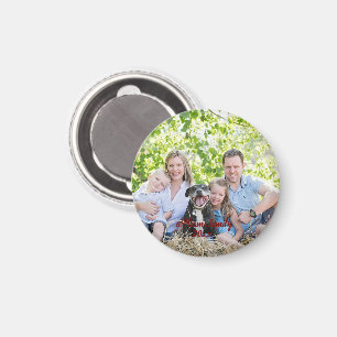 Custom 2 Photo 2 Sided Family Photo Black Script Magnet