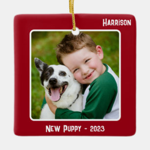 Custom 2-Photo 2 Sided Red Special Event Milestone Ceramic Ornament