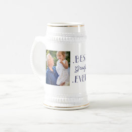 Custom 2 Photo Best Grandpa Ever Birthday Beer Stein