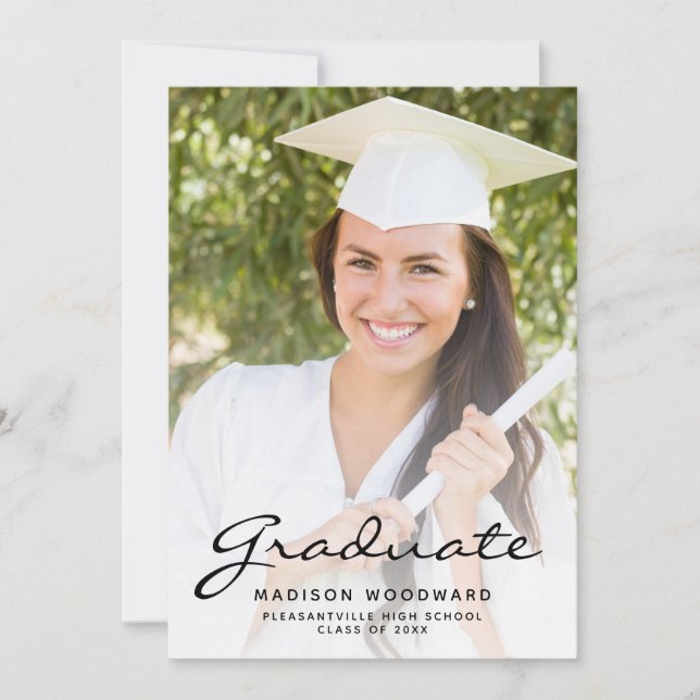 Custom 2-Photo Black Text Graduation Announcement (Front)