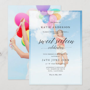 Custom 2 Photo Calligraphy Sweet Sixteen Birthday Invitation