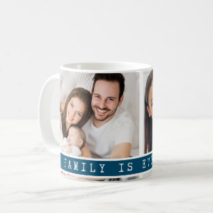 Custom 2 Photo Collage Family Picture Quote Blue Coffee Mug