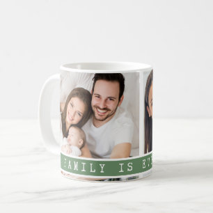 Custom 2 Photo Collage Family Picture Quote Green Coffee Mug