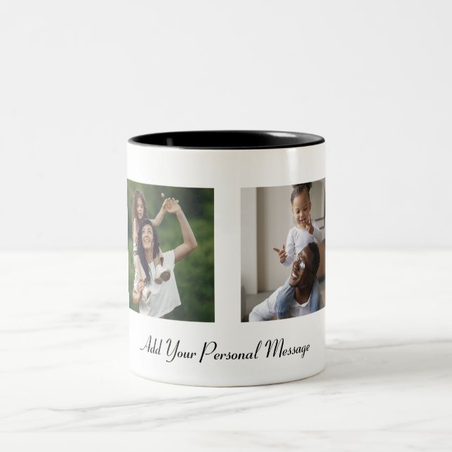 Custom 2 Photo Collage With Personalized Text Two-Tone Coffee Mug (Center)