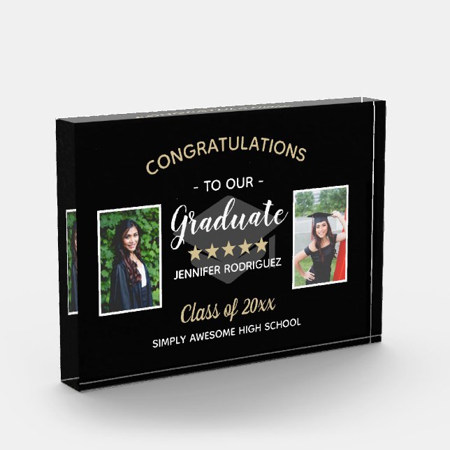 Custom 2 Photo Congratulations Graduate Graduation Block (Left)