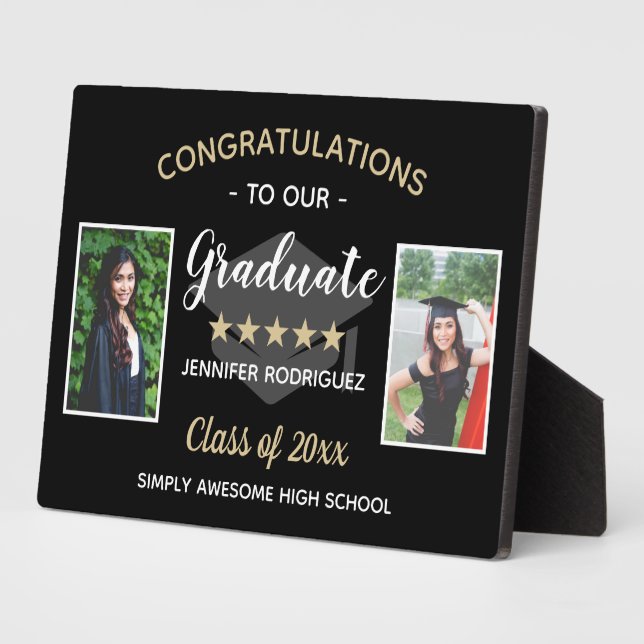 Custom 2 Photo Congratulations Graduate Graduation Plaque (Side)