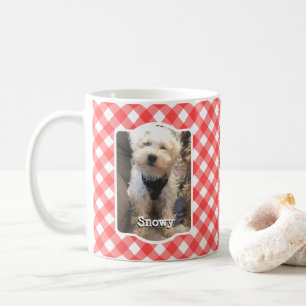 Custom 2 Photo Country Red Buffalo Check Plaid Pet Coffee Mug