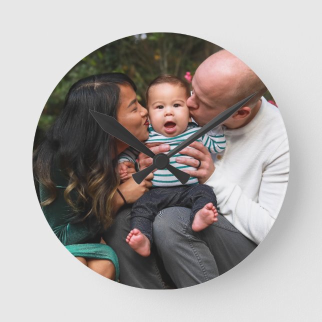 Custom 2 Photo Double Sided Personalized Family Round Clock (Front)