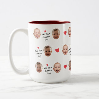 Custom 2 Photo Face Pattern Personalized Text Two-Tone Coffee Mug
